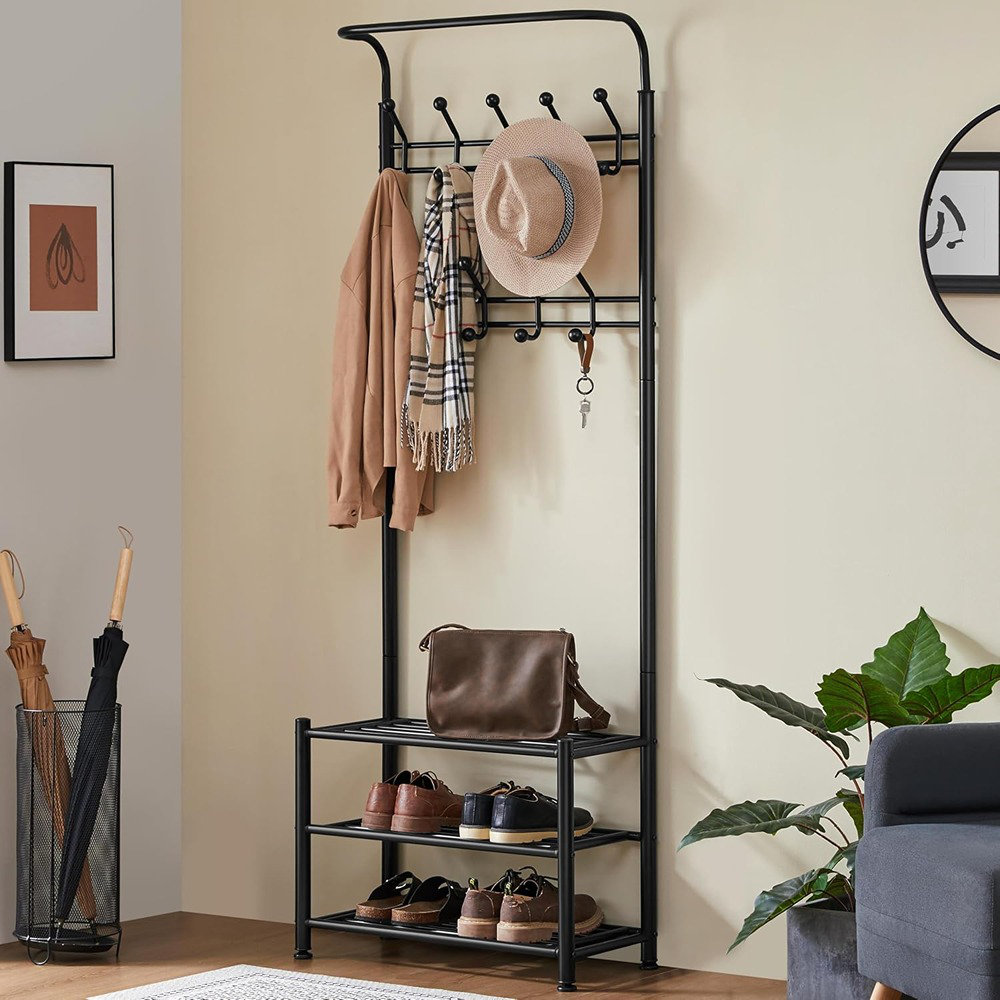 Trent Austin Design® Metal Coat Rack Shoe Bench – 3-In-1 Hall Tree With ...